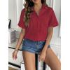 Zeagoo Women Linen Button Down Shirt Rolled Cuffed Short Sleeve Blouse Ladies Summer Casual V Neck Beach Cotton Tops(Bordeaux Red)