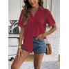 Zeagoo Women Linen Button Down Shirt Rolled Cuffed Short Sleeve Blouse Ladies Summer Casual V Neck Beach Cotton Tops(Bordeaux Red)
