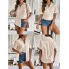 Zeagoo Women Linen Button Down Shirt Rolled Cuffed Short Sleeve Blouse Ladies Summer Casual V Neck Beach Cotton Tops(D-light Khaki)