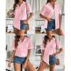 Zeagoo Women Linen Button Down Shirt Rolled Cuffed Short Sleeve Blouse Ladies Summer Casual V Neck Beach Cotton Tops(E-soft Pink)