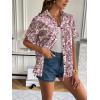 Zeagoo Women Linen Button Down Shirt Rolled Cuffed Short Sleeve Blouse Ladies Summer Casual V Neck Beach Cotton Tops(F-folksy Paisley Pink)