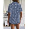 Zeagoo Women Linen Button Down Shirt Rolled Cuffed Short Sleeve Blouse Ladies Summer Casual V Neck Beach Cotton Tops(Floral Blue)