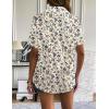 Zeagoo Women Linen Button Down Shirt Rolled Cuffed Short Sleeve Blouse Ladies Summer Casual V Neck Beach Cotton Tops(Floral Cream)