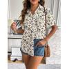 Zeagoo Women Linen Button Down Shirt Rolled Cuffed Short Sleeve Blouse Ladies Summer Casual V Neck Beach Cotton Tops(Floral Cream)