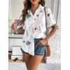 Zeagoo Women Linen Button Down Shirt Rolled Cuffed Short Sleeve Blouse Ladies Summer Casual V Neck Beach Cotton Tops(Floral White)