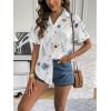 Zeagoo Women Linen Button Down Shirt Rolled Cuffed Short Sleeve Blouse Ladies Summer Casual V Neck Beach Cotton Tops(Floral White)