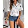 Zeagoo Women Linen Button Down Shirt Rolled Cuffed Short Sleeve Blouse Ladies Summer Casual V Neck Beach Cotton Tops(Floral White)