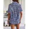 Zeagoo Women Linen Button Down Shirt Rolled Cuffed Short Sleeve Blouse Ladies Summer Casual V Neck Beach Cotton Tops(G-tropical Navy)
