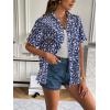 Zeagoo Women Linen Button Down Shirt Rolled Cuffed Short Sleeve Blouse Ladies Summer Casual V Neck Beach Cotton Tops(G-tropical Navy)