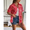 Zeagoo Women Linen Button Down Shirt Rolled Cuffed Short Sleeve Blouse Ladies Summer Casual V Neck Beach Cotton Tops(H-boho Floral Red)