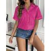 Zeagoo Women Linen Button Down Shirt Rolled Cuffed Short Sleeve Blouse Ladies Summer Casual V Neck Beach Cotton Tops(Hot Pink)