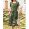 Zeagoo Women Summer Short Sleeve Midi Dress with Pockets Casual Aline Flowy Tshirt Dress Floral Vocation Beach Sundress(01-green Printed)