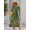 Zeagoo Women Summer Short Sleeve Midi Dress with Pockets Casual Aline Flowy Tshirt Dress Floral Vocation Beach Sundress(01-green Printed)