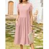 Zeagoo Women Summer Short Sleeve Midi Dress with Pockets Casual Aline Flowy Tshirt Dress Floral Vocation Beach Sundress(01-pink Round Dot)