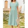 Zeagoo Women Summer Short Sleeve Midi Dress with Pockets Casual Aline Flowy Tshirt Dress Floral Vocation Beach Sundress(02-green Round Dot)