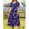 Zeagoo Women Summer Short Sleeve Midi Dress with Pockets Casual Aline Flowy Tshirt Dress Floral Vocation Beach Sundress(Black Purple-printed)