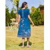 Zeagoo Women Summer Short Sleeve Midi Dress with Pockets Casual Aline Flowy Tshirt Dress Floral Vocation Beach Sundress(Blue Ethnic Boho Print)