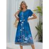 Zeagoo Women Summer Short Sleeve Midi Dress with Pockets Casual Aline Flowy Tshirt Dress Floral Vocation Beach Sundress(Blue Ethnic Boho Print)