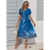 Zeagoo Women Summer Short Sleeve Midi Dress with Pockets Casual Aline Flowy Tshirt Dress Floral Vocation Beach Sundress(Blue Ethnic Boho Print)