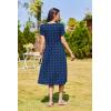 Zeagoo Women Summer Short Sleeve Midi Dress with Pockets Casual Aline Flowy Tshirt Dress Floral Vocation Beach Sundress(Blue Round Dot Print)
