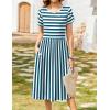 Zeagoo Women Summer Short Sleeve Midi Dress with Pockets Casual Aline Flowy Tshirt Dress Floral Vocation Beach Sundress(Blue White Stripe)