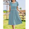 Zeagoo Women Summer Short Sleeve Midi Dress with Pockets Casual Aline Flowy Tshirt Dress Floral Vocation Beach Sundress(Blue White Stripe)