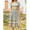 Zeagoo Women Summer Short Sleeve Midi Dress with Pockets Casual Aline Flowy Tshirt Dress Floral Vocation Beach Sundress(Blue Yellow Bohemian)