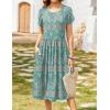 Zeagoo Women Summer Short Sleeve Midi Dress with Pockets Casual Aline Flowy Tshirt Dress Floral Vocation Beach Sundress(Boho Floral)