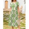 Zeagoo Women Summer Short Sleeve Midi Dress with Pockets Casual Aline Flowy Tshirt Dress Floral Vocation Beach Sundress(Ethnic Pattern-green)