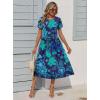 Zeagoo Women Summer Short Sleeve Midi Dress with Pockets Casual Aline Flowy Tshirt Dress Floral Vocation Beach Sundress(Green Floral Dark Blue)
