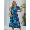 Zeagoo Women Summer Short Sleeve Midi Dress with Pockets Casual Aline Flowy Tshirt Dress Floral Vocation Beach Sundress(Green Floral Dark Blue)