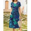 Zeagoo Women Summer Short Sleeve Midi Dress with Pockets Casual Aline Flowy Tshirt Dress Floral Vocation Beach Sundress(Green Floral Dark Blue)