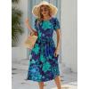 Zeagoo Women Summer Short Sleeve Midi Dress with Pockets Casual Aline Flowy Tshirt Dress Floral Vocation Beach Sundress(Green Floral Dark Blue)