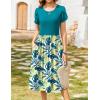 Zeagoo Women Summer Short Sleeve Midi Dress with Pockets Casual Aline Flowy Tshirt Dress Floral Vocation Beach Sundress(Green Leaf Floral)