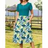 Zeagoo Women Summer Short Sleeve Midi Dress with Pockets Casual Aline Flowy Tshirt Dress Floral Vocation Beach Sundress(Green Leaf Floral)