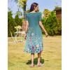 Zeagoo Women Summer Short Sleeve Midi Dress with Pockets Casual Aline Flowy Tshirt Dress Floral Vocation Beach Sundress(Green Print)