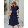 Zeagoo Women Summer Short Sleeve Midi Dress with Pockets Casual Aline Flowy Tshirt Dress Floral Vocation Beach Sundress(Navy Blue)