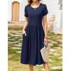 Zeagoo Women Summer Short Sleeve Midi Dress with Pockets Casual Aline Flowy Tshirt Dress Floral Vocation Beach Sundress(Navy Blue)