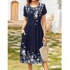 Zeagoo Women Summer Short Sleeve Midi Dress with Pockets Casual Aline Flowy Tshirt Dress Floral Vocation Beach Sundress(Navy Blue Floral)