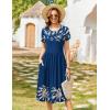 Zeagoo Women Summer Short Sleeve Midi Dress with Pockets Casual Aline Flowy Tshirt Dress Floral Vocation Beach Sundress(Navy Leaf Print)