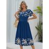 Zeagoo Women Summer Short Sleeve Midi Dress with Pockets Casual Aline Flowy Tshirt Dress Floral Vocation Beach Sundress(Navy Leaf Print)