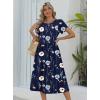 Zeagoo Women Summer Short Sleeve Midi Dress with Pockets Casual Aline Flowy Tshirt Dress Floral Vocation Beach Sundress(Navy Print)