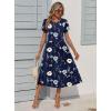 Zeagoo Women Summer Short Sleeve Midi Dress with Pockets Casual Aline Flowy Tshirt Dress Floral Vocation Beach Sundress(Navy Print)