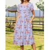 Zeagoo Women Summer Short Sleeve Midi Dress with Pockets Casual Aline Flowy Tshirt Dress Floral Vocation Beach Sundress(Purple Floral)