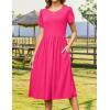 Zeagoo Women Summer Short Sleeve Midi Dress with Pockets Casual Aline Flowy Tshirt Dress Floral Vocation Beach Sundress(Rose Red)