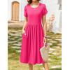Zeagoo Women Summer Short Sleeve Midi Dress with Pockets Casual Aline Flowy Tshirt Dress Floral Vocation Beach Sundress(Rose Red)