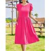 Zeagoo Women Summer Short Sleeve Midi Dress with Pockets Casual Aline Flowy Tshirt Dress Floral Vocation Beach Sundress(Rose Red)