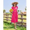 Zeagoo Women Summer Short Sleeve Midi Dress with Pockets Casual Aline Flowy Tshirt Dress Floral Vocation Beach Sundress(Rose Red)
