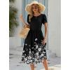 Zeagoo Women Summer Short Sleeve Midi Dress with Pockets Casual Aline Flowy Tshirt Dress Floral Vocation Beach Sundress(White Floral Black)