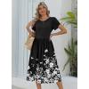 Zeagoo Women Summer Short Sleeve Midi Dress with Pockets Casual Aline Flowy Tshirt Dress Floral Vocation Beach Sundress(White Floral Black)